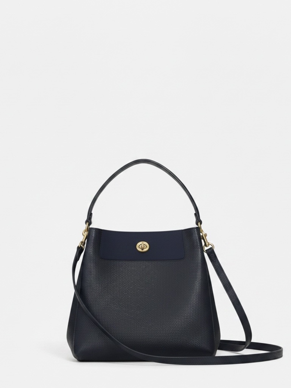 Coach Charlie Bucket Bag 21 Black Pebbled Leather Crossbody Gold Turnlock